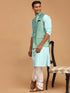 Vastramay Men's Green Jacquard Nehru Jacket with Kurta Pyjama Set